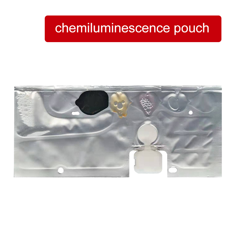 How is the fluid control mechanism of thin film microfluidic pouch implemented in chemiluminescent immunoassay?